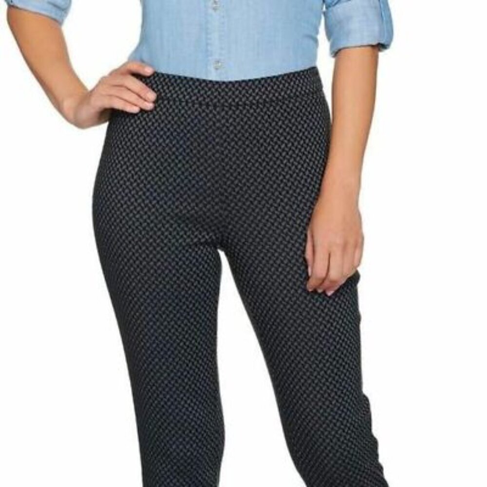 J. Jill Black and Gray Patterned Pull On Ponte Slim Leg Dress Pants Size Large